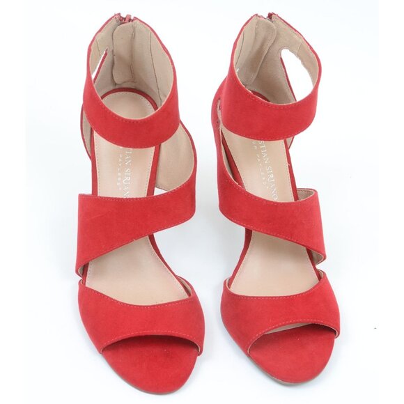 Christian Siriano Women's 9 Open Toe Heels Sandals Red Suede Coquette Stiletto - Picture 5 of 8